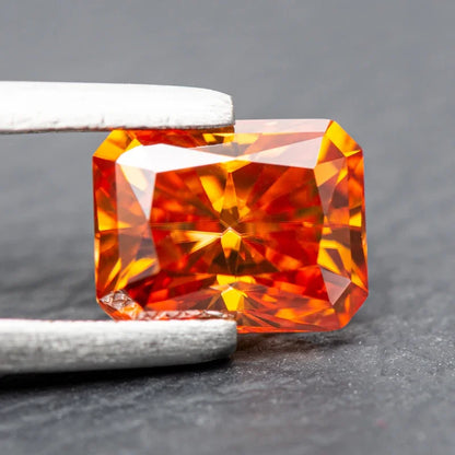 Moissanite Radiant Cut Orange Color Gemstone with GRA Certificate