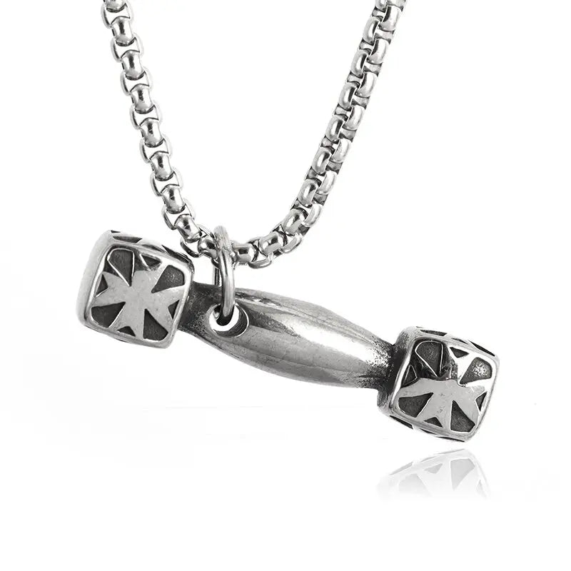 Titanium Steel Dumbbell Pendant Necklace Barbell Fitness Pendant Unisex Sports Jewelry