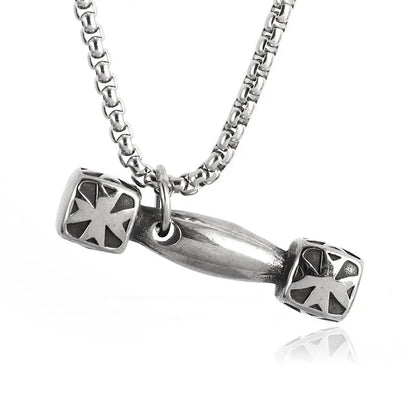 Titanium Steel Dumbbell Pendant Necklace Barbell Fitness Pendant Unisex Sports Jewelry