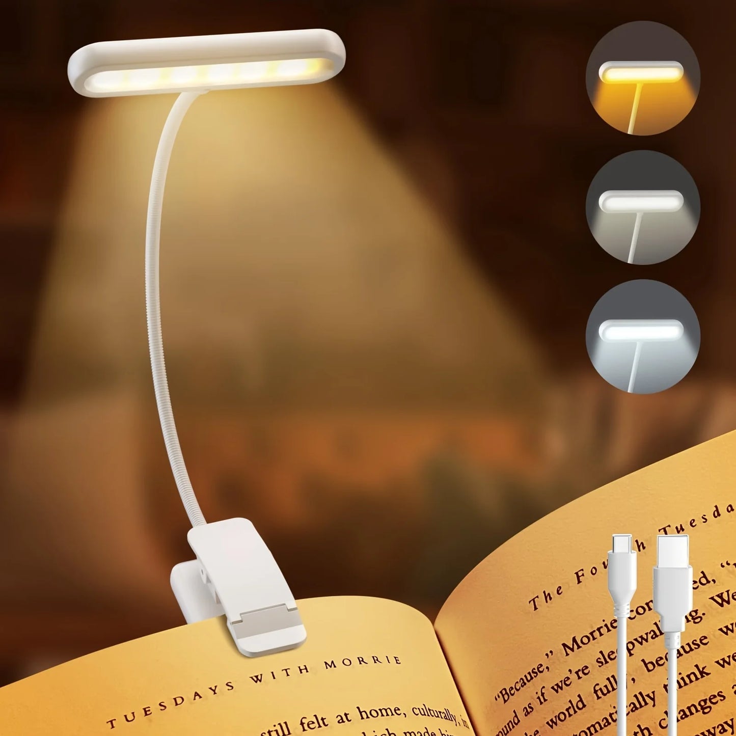 1 pcs USB Book Light 3 Color Reading Lamp