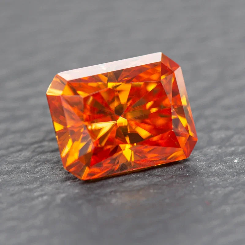 Moissanite Radiant Cut Orange Color Gemstone with GRA Certificate