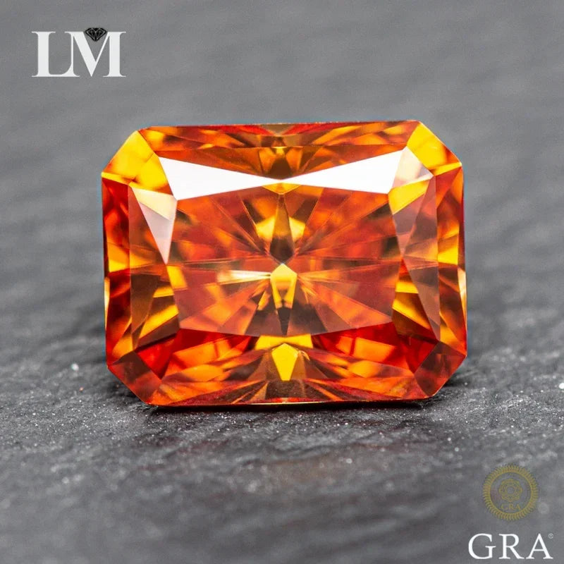 Moissanite Radiant Cut Orange Color Gemstone with GRA Certificate