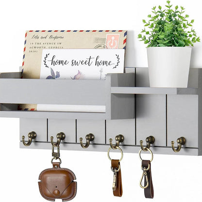 Decorative Key Rack Wall Mounted Wood Key Rack And Mail Organizer With 6 Key Hooks Convenient Living Room Enterway Storage Rack