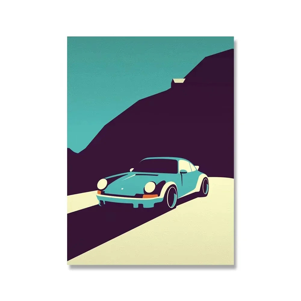 1pc Classic 911 Car Poster Scandinavian Retro Trend Car Wall Art Red Yellow Green White Canvas Painting Home Living Room Deco