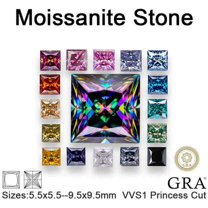 Moissanite Loose Stone VVS1 Princess Cut Charms Jewelry Making with Certificate