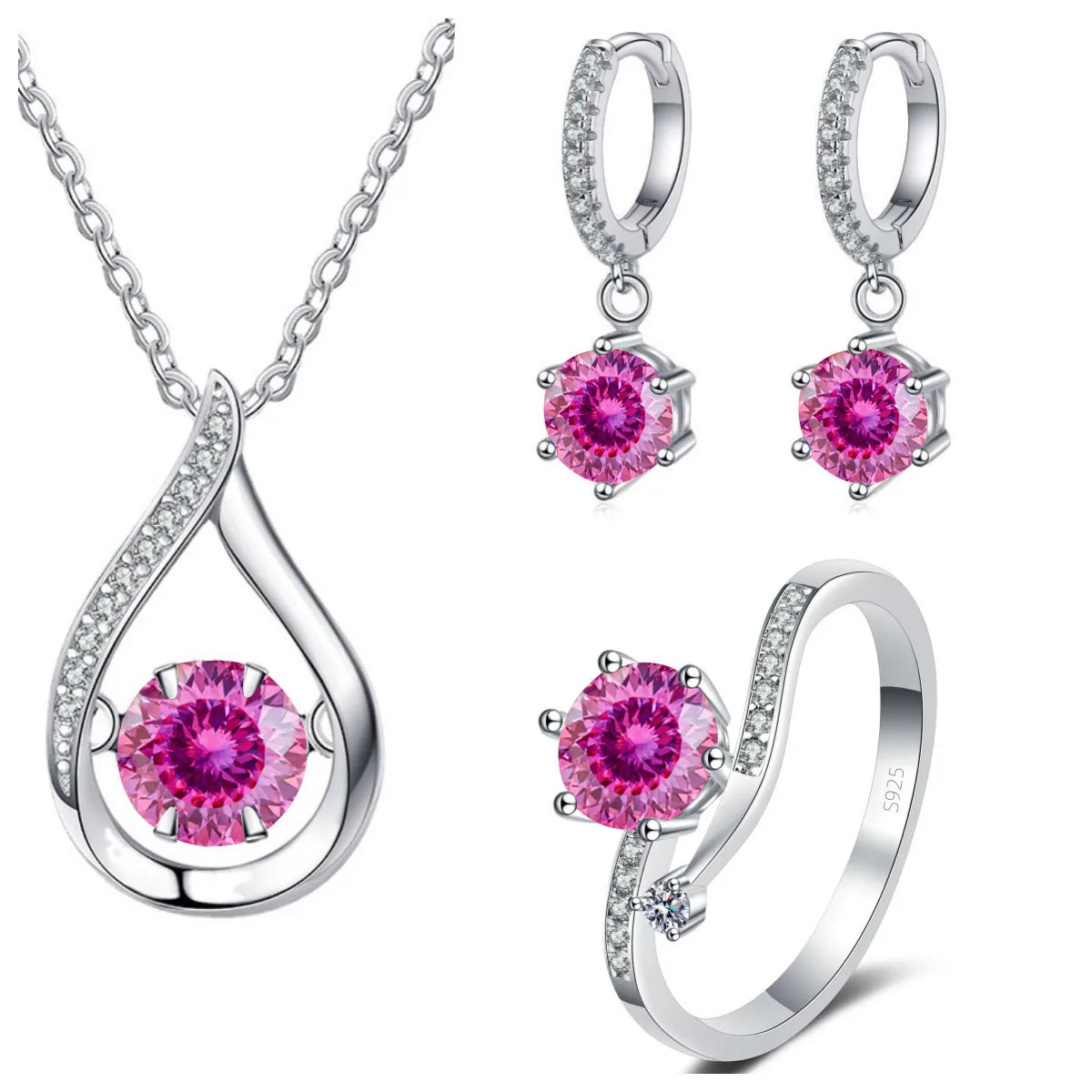 Sterling Silver Moissanite Jewelry Set Pendant Necklace Ring Gift