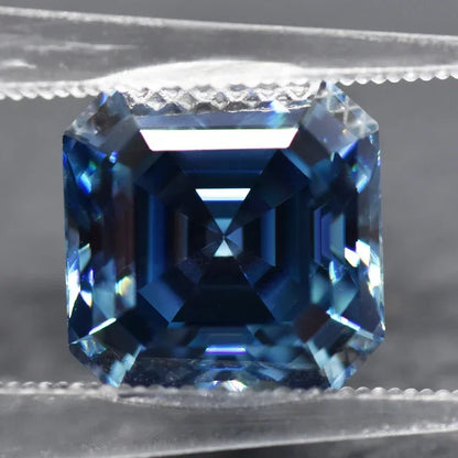 Moissanite Sapphire Blue Asscher Cut With GRA Certificate