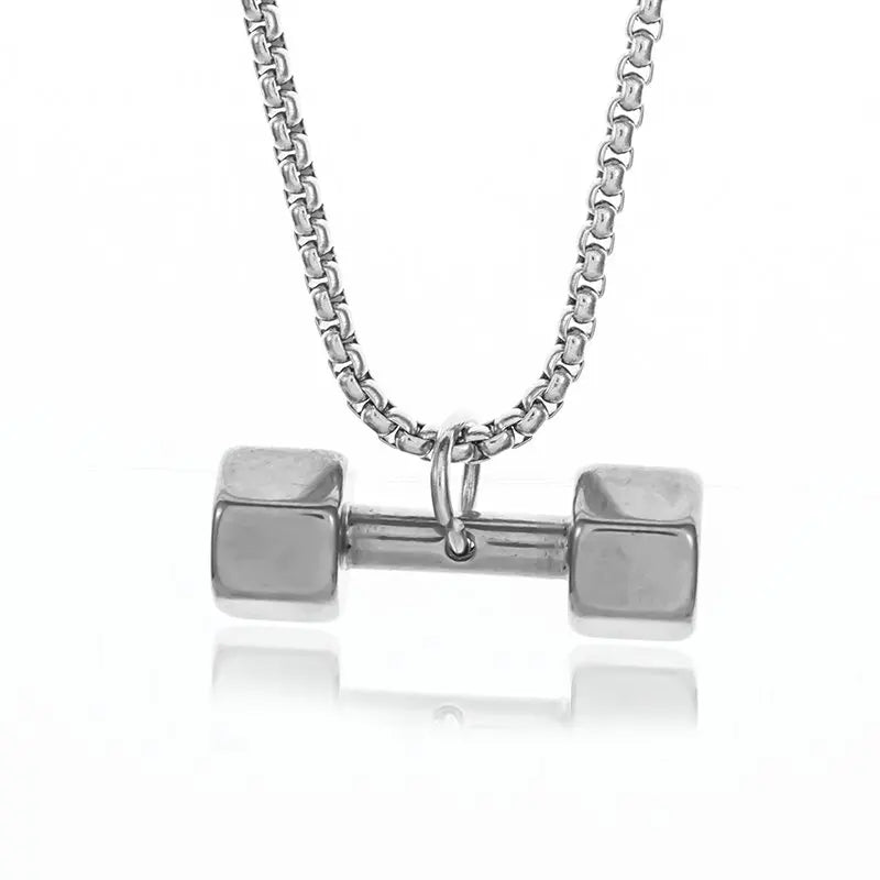 Titanium Steel Dumbbell Pendant Necklace Barbell Fitness Pendant Unisex Sports Jewelry