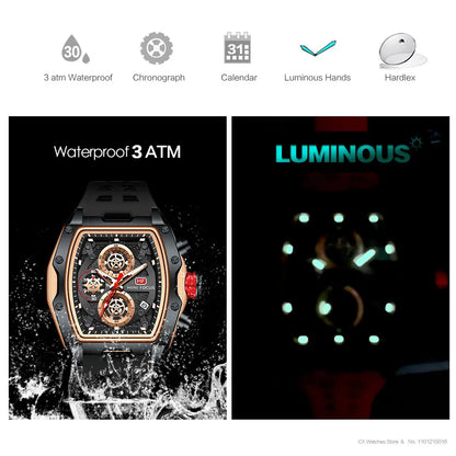 Gold & Blue Quartz Watch Chronograph Wristwatch Luminous Hands