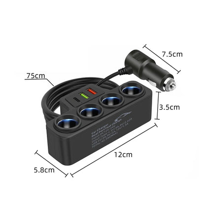 Car Lighter Adapter 66W Fast Charging PD Type C 3.0 USB Ports LED