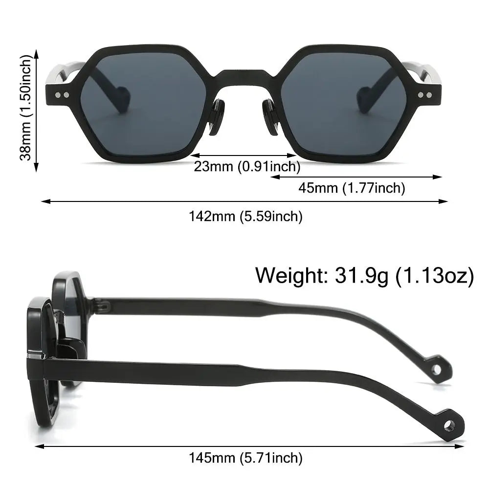 Retro Polygon Square Sunglasses Vintage Y2K Hexagon Shades Clear Ocean Lens Rivets Sun Glasses Trendy UV400 Glasses for Unisex