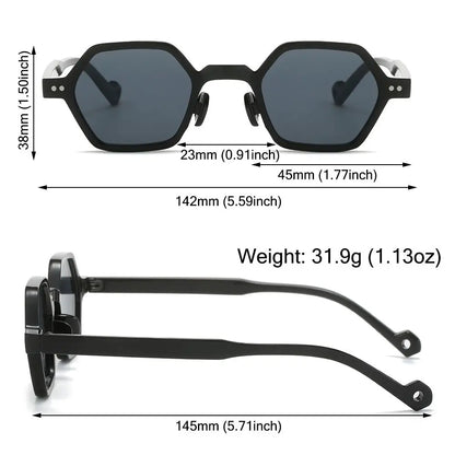 Retro Polygon Square Sunglasses Vintage Y2K Hexagon Shades Clear Ocean Lens Rivets Sun Glasses Trendy UV400 Glasses for Unisex
