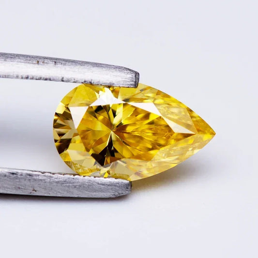 Moissanite Pear Cut Lemon Yellow Lab Gemstone with GRA Certificate