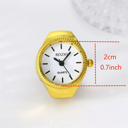 1PC Jewelry Finger Watch Stretchy Elastic Band Round Simple Dial Quartz Ring Watches for Daily and Office