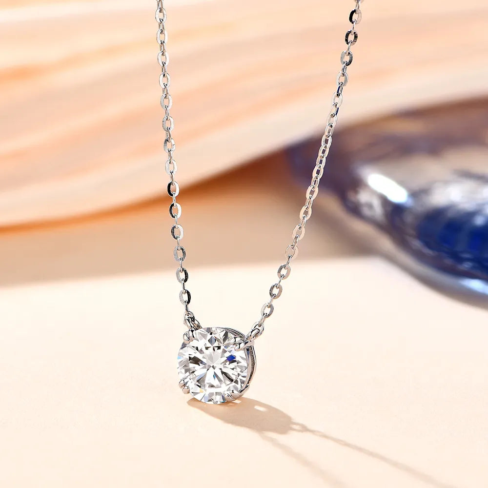 Moissanite 6.5mm 1CT Necklace Pendant SS925 Jewelry Gift