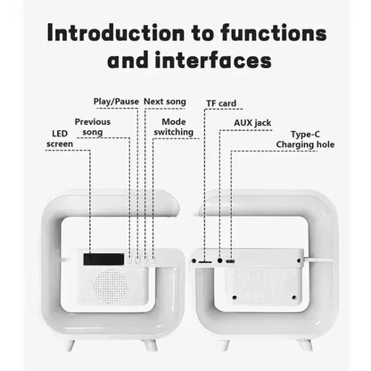 Atmosphere LED Desk Clock Wireless Charger Bluetooth Speakers for iPhone Samung Xiaomi