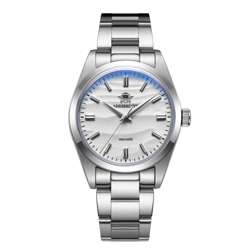 Crystal Blue Watch Sand Dial 36mm Quartz Watch 100M Waterproof 316L Stainless Steel