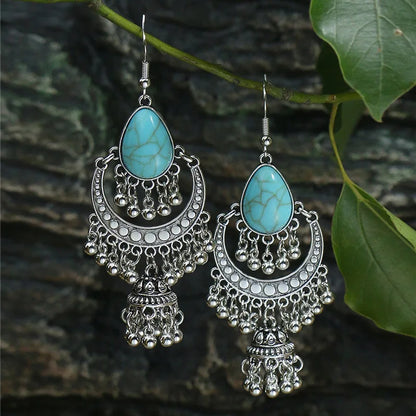 53 Styles Bohemian Vintage Tibetan Silver Geometric Drop Earrings For Women Ethnic Blue Stone Tassel Dangle Earrings Jewelry