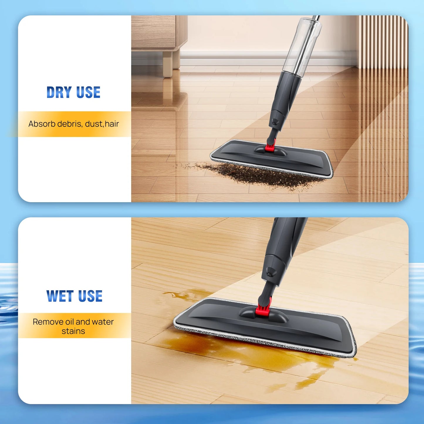 DayPlus 360° Spray Mop with 3 Microfibre Pads and Window Scraper NEW
