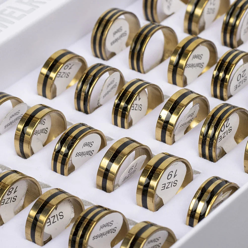 10/20/30/50Pcs/lot Retro Stainless Steel Men Women Rings With Fashion Trendy Line Design Mixed Style Daily Party Jewelry Gifts