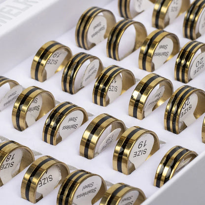 10/20/30/50Pcs/lot Retro Stainless Steel Men Women Rings With Fashion Trendy Line Design Mixed Style Daily Party Jewelry Gifts