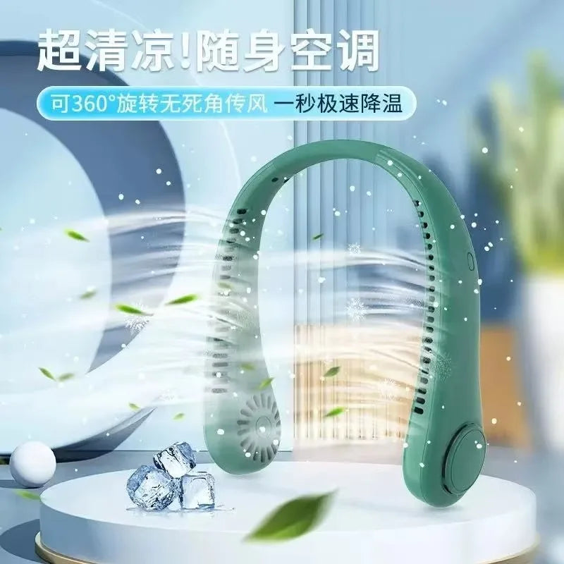 Portable Neck Fan Power Air Cooler USB Rechargeable Electric Fan