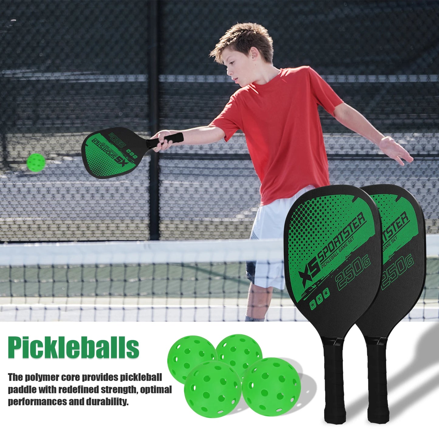 Paddle Set of 2 Rackets & 4 Pickleballs Balls Pickle-Ball Sports Accessory