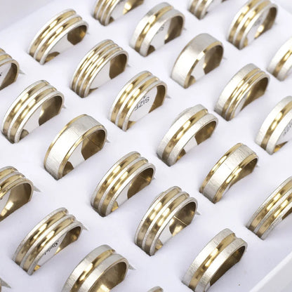 10/20/30/50Pcs/lot Retro Stainless Steel Men Women Rings With Fashion Trendy Line Design Mixed Style Daily Party Jewelry Gifts