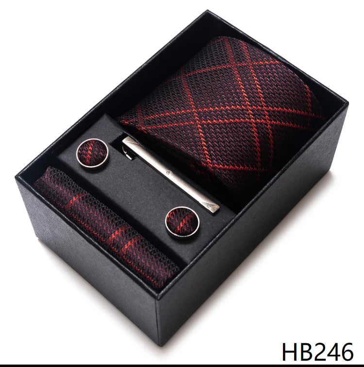 100% Silk Brand Tie Handkerchief Cufflink Set For Men Necktie Holiday Gift Box Blue Gold Suit Accessories Slim Wedding Gravatas