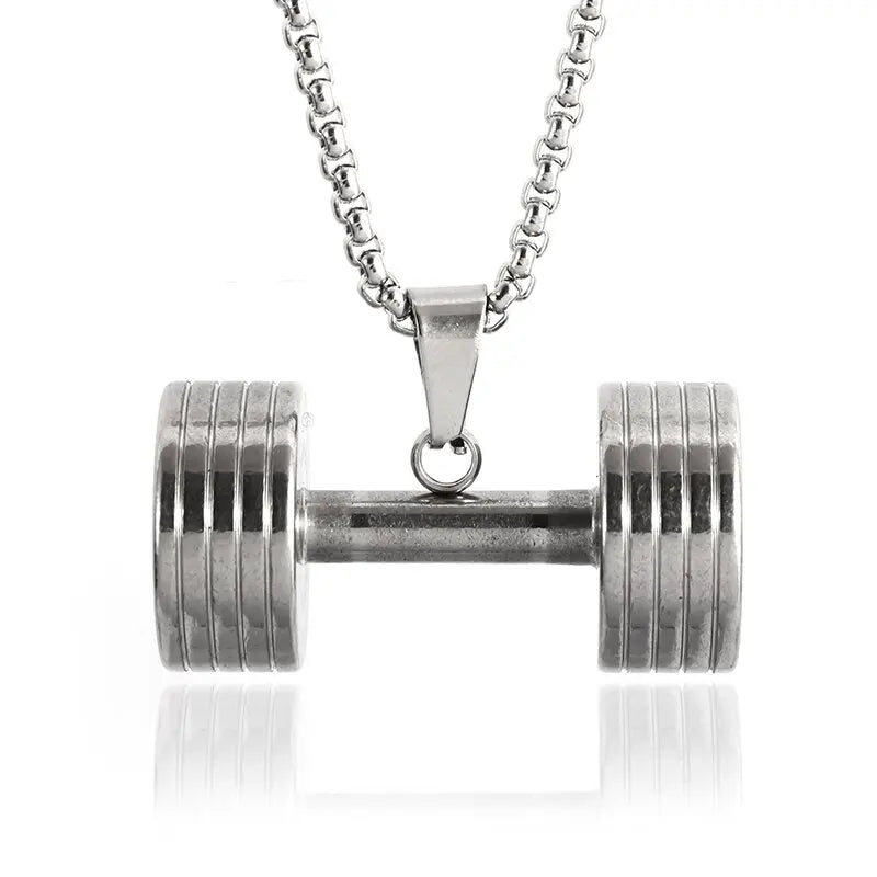 Titanium Steel Dumbbell Pendant Necklace Barbell Fitness Pendant Unisex Sports Jewelry