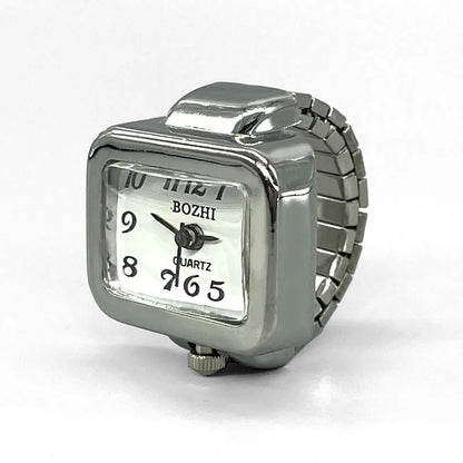 Jewelry Finger Watch for Women Stretchy Elastic Band Round Simple Dial Quartz Ring Watches for Daily & Office