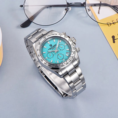 Daytona Crystal Blue Bezel Quartz Sapphire Glass Chronograph Watch PAGANI