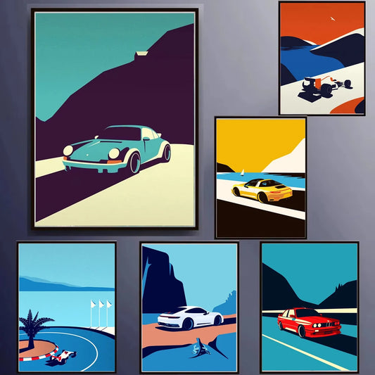 1pc Classic 911 Car Poster Scandinavian Retro Trend Car Wall Art Red Yellow Green White Canvas Painting Home Living Room Deco