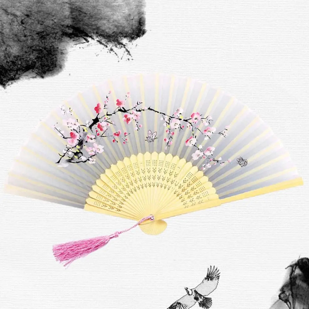 Retro Flower Pattern Home Decoration Elegent Bamboo Folding Fan Chinese Style Painting Handheld Fan Dance Performance Props