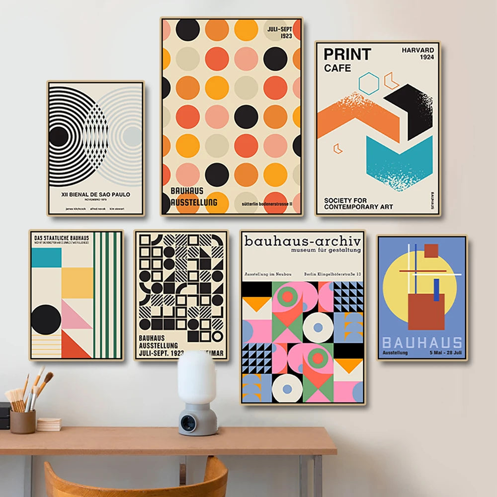 Contemporary Art Bauhaus Exhibition Geometric Minimalist Abstract Art Canvas Home Decor