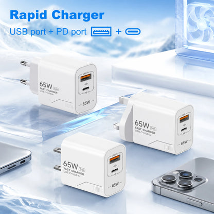 65W USB C Charger 2-Port Phone Charger For iPhone Samsung Xiaomi Type C EU/US Plug Wall Charger