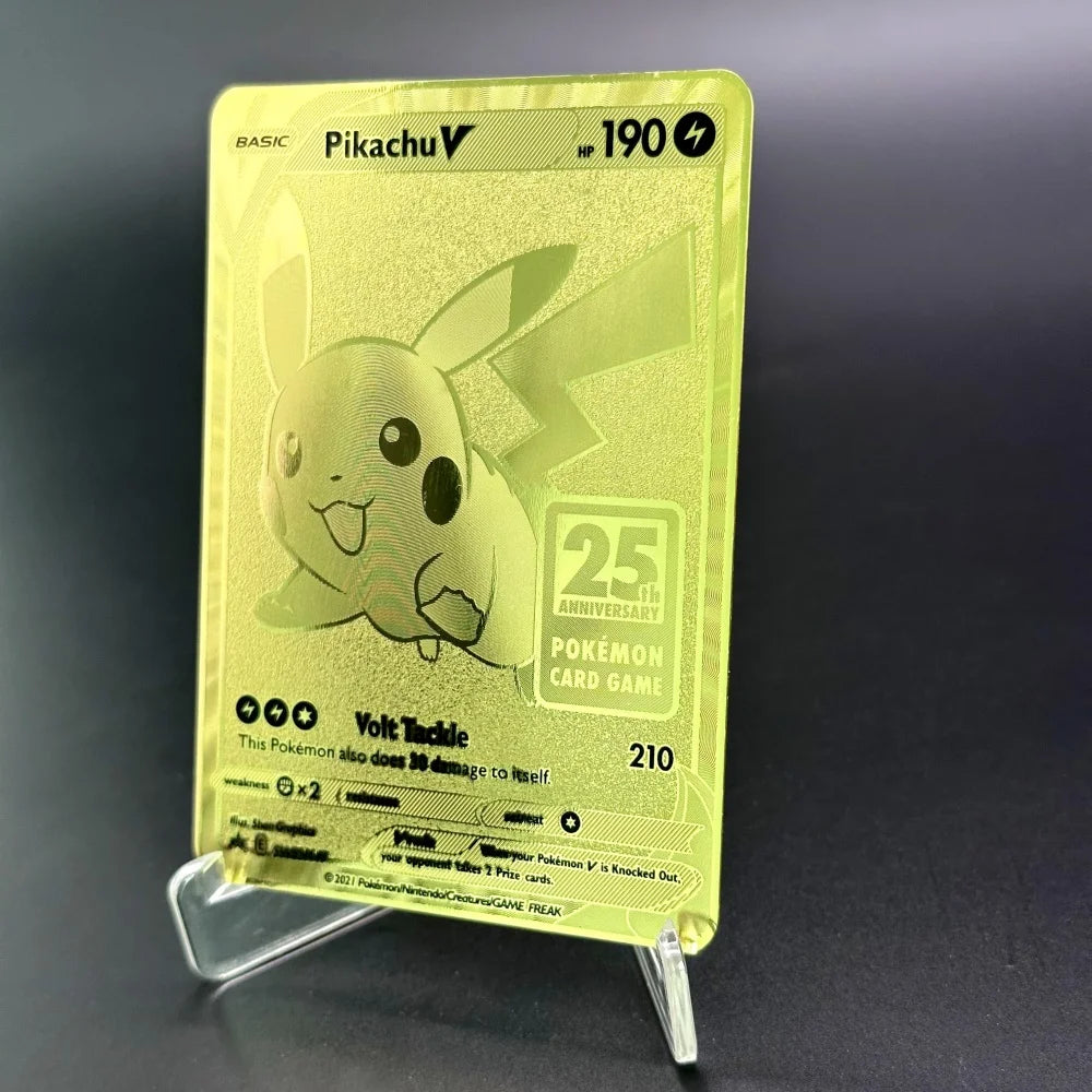 RARE Pikachu Metal PTCG CARD English Version TCG 25th ANNIVERSARY GAME Gold Edition