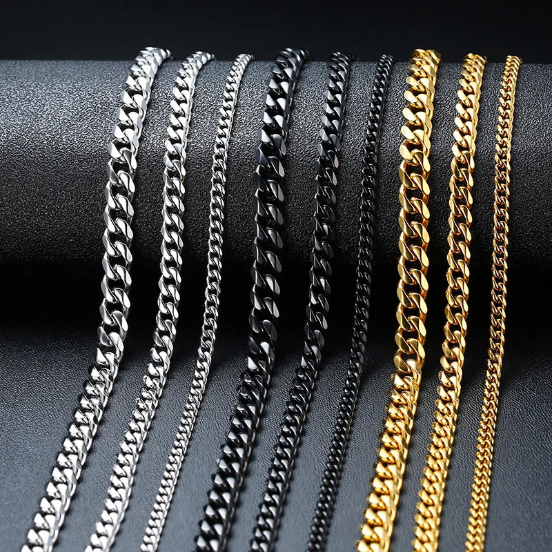 Cuban Chain Necklace Unisex Stainless Steel Solid Metal Jewellry GIFT