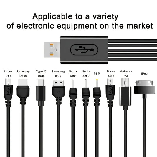 10In1 USB to USB Cable Universal Phone Charging Multi-head For Samsung Nokia iPhone Charger