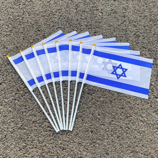14x21CM 50pcs Israel flag Israel hand flags PVC Pole
