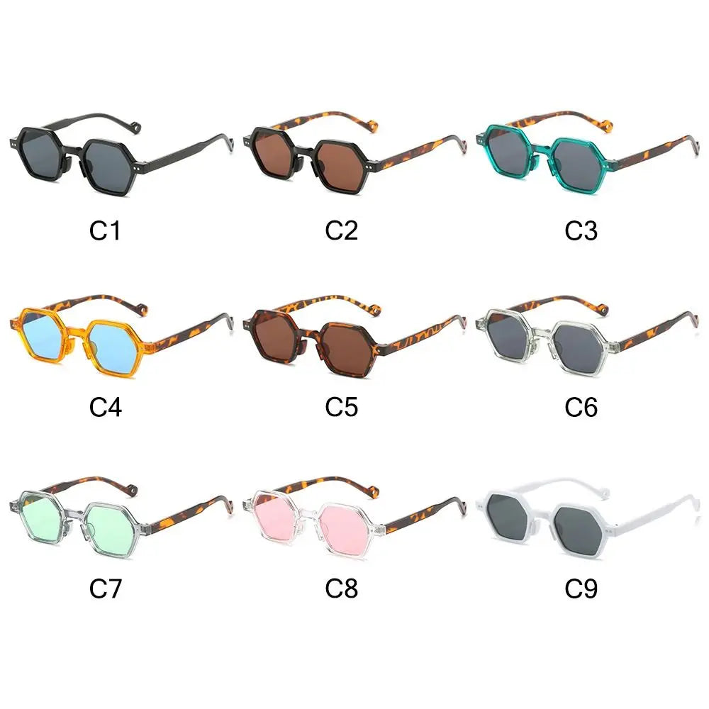 Retro Polygon Square Sunglasses Vintage Y2K Hexagon Shades Clear Ocean Lens Rivets Sun Glasses Trendy UV400 Glasses for Unisex