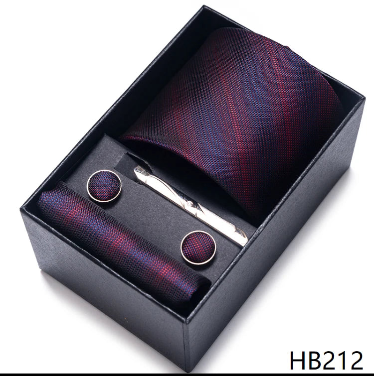 100% Silk Brand Tie Handkerchief Cufflink Set For Men Necktie Holiday Gift Box Blue Gold Suit Accessories Slim Wedding Gravatas