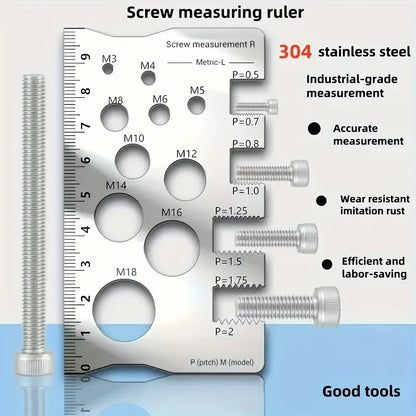 Stainless Steel Screw Measuring Gauge Set - Precision Thread Pitch & Bolt Size Caliper Tool | M12 Diameter Ruler | Ideal Fat