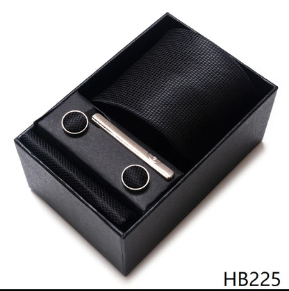 100% Silk Brand Tie Handkerchief Cufflink Set For Men Necktie Holiday Gift Box Blue Gold Suit Accessories Slim Wedding Gravatas