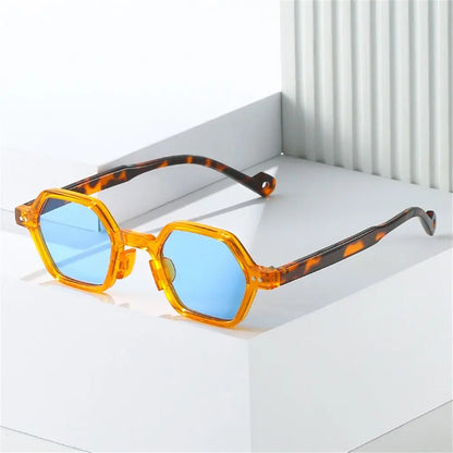 Retro Polygon Square Sunglasses Vintage Y2K Hexagon Shades Clear Ocean Lens Rivets Sun Glasses Trendy UV400 Glasses for Unisex