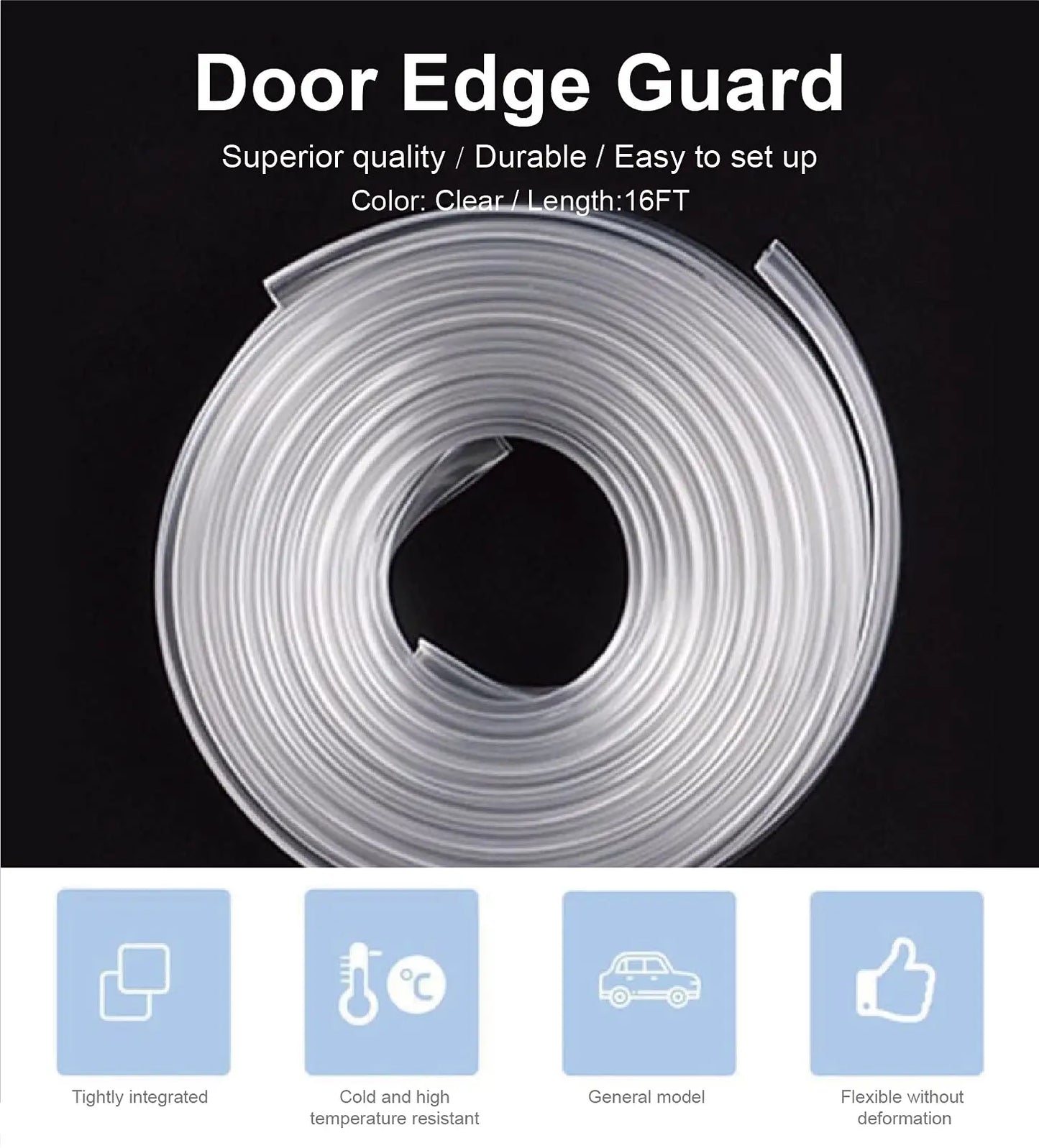 Car Door Edge Guards, 16ft Clear Chrome Universal U Shape Rubber Sealed Door Edge Protection Fit for Most Car