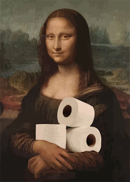 Funny Portrait Bathroom Canvas Posters Mona Lisa Bathroom Meme Funny Toilet Canvas Prints Paintings Unique Home Bathroom Decor