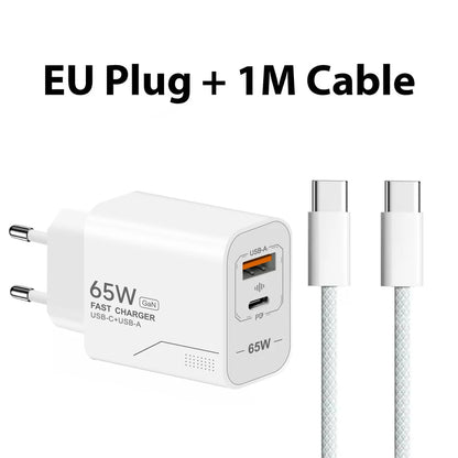 65W USB C Charger 2-Port Phone Charger For iPhone Samsung Xiaomi Type C EU/US Plug Wall Charger