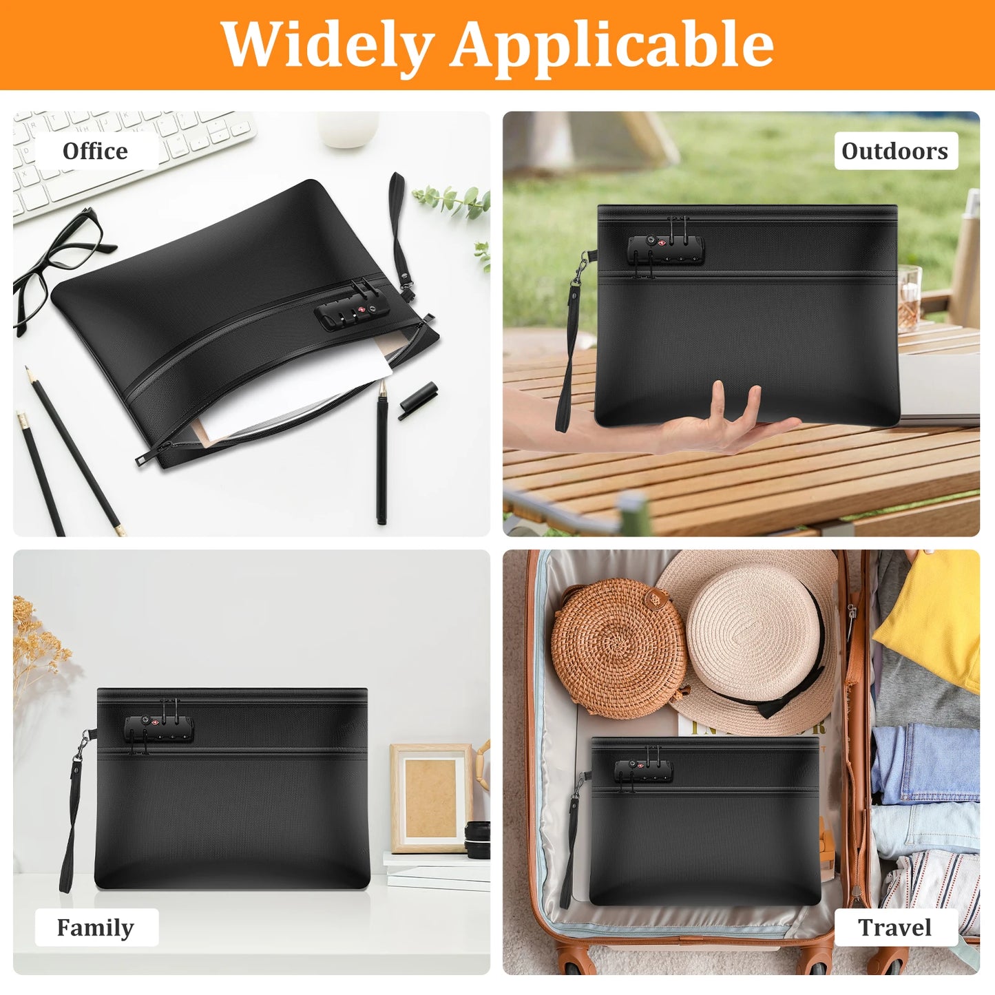6400℉ Fireproof Document Bag with Lock Dual-Zip Compartments Fireproof Money Bag 12 Layers Heat Insulated Fireproof Bag Protect