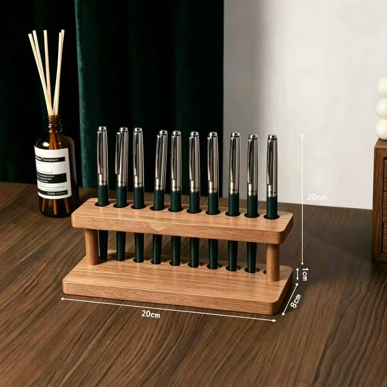 1PC Walnut Wood Multifunction Desk Organizer - Pen Holder, Phone Stand & Storage Solution for Office and School